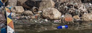Plastic waste washed ashore.